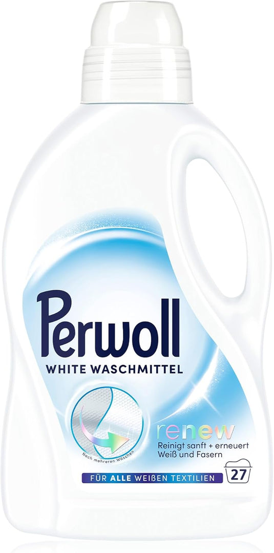 Perwoll White Detergent (1 x 27 Wash Loads) Mild Detergent | Gently Cleans and Renews Whites and Fibers | For All White Textiles - With Triple-Renew Technology