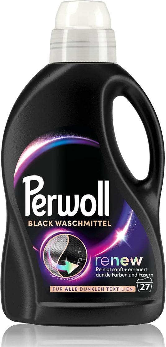 Perwoll Black Detergent (1 x 27 Wash Loads) Mild Detergent | Gently Cleans and Renews Dark Colors and Fibers | For All Dark Textiles | With Triple-Renew Technology