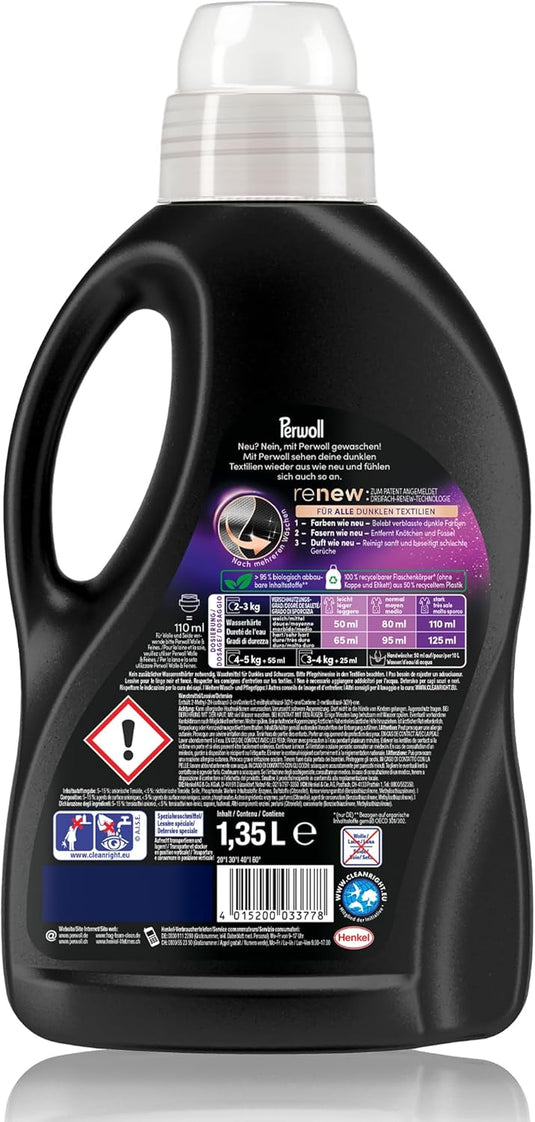 Perwoll Renew Black Lessive Liquide pour Vêtements Foncés (25 Lavages) 1,375 L