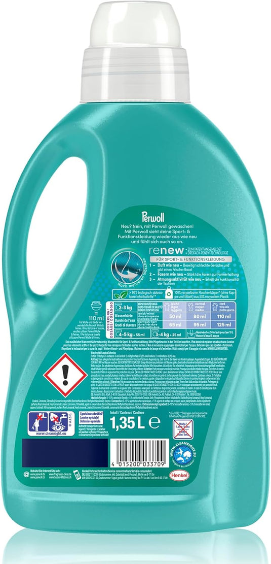 Perwoll Renew Sport Active Care Lessive liquide pour vêtements de sport et d'extérieur (1 x 25 charges de lavage)